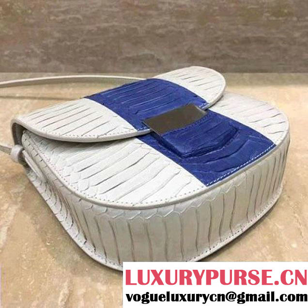 Celine Small Trotteur Shoulder Bag In White/Blue Snake Leather 2017 (1A021-7050332 )
