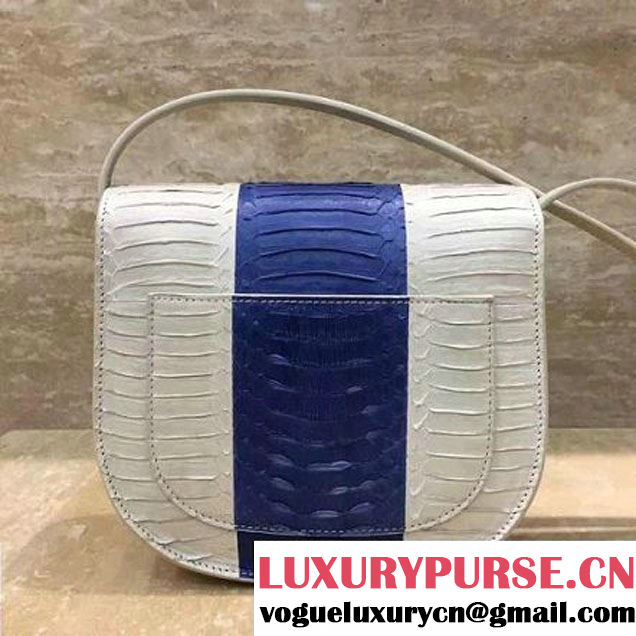 Celine Small Trotteur Shoulder Bag In White/Blue Snake Leather 2017 (1A021-7050332 )