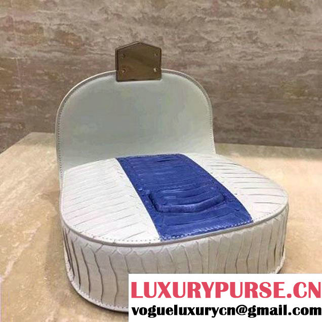 Celine Small Trotteur Shoulder Bag In White/Blue Snake Leather 2017 (1A021-7050332 )