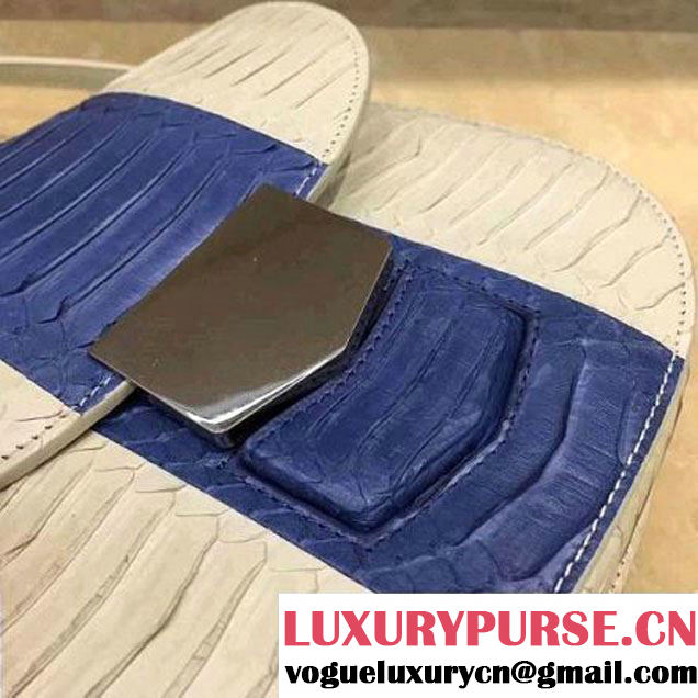 Celine Small Trotteur Shoulder Bag In White/Blue Snake Leather 2017 (1A021-7050332 )