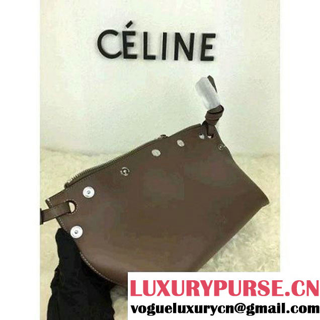 Celine Medium Sailor Bag With Studs In Dark Brown Calfskin Spring 2016 (2A021-6030201 )