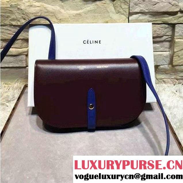 Celine Strap Clutch On Strap In Shiny Calfskin Burgundy/Blue Summer 2016 (1A021-6061322 )