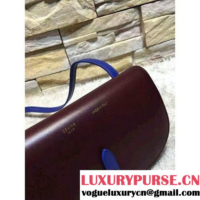 Celine Strap Clutch On Strap In Shiny Calfskin Burgundy/Blue Summer 2016 (1A021-6061322 )