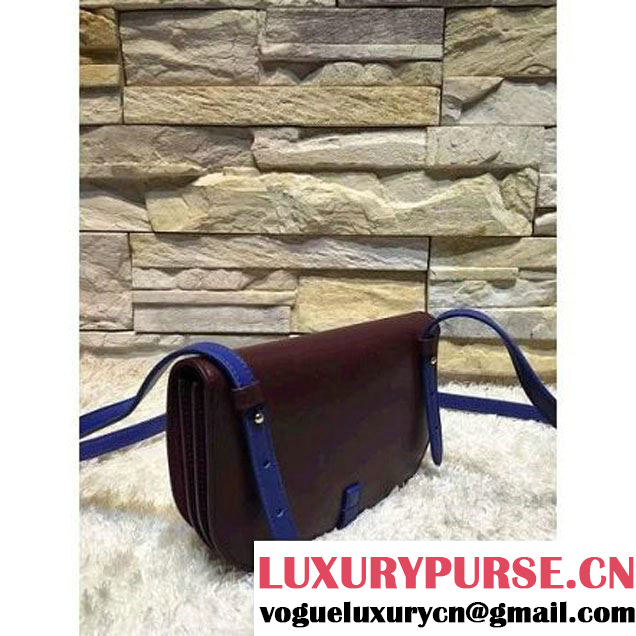 Celine Strap Clutch On Strap In Shiny Calfskin Burgundy/Blue Summer 2016 (1A021-6061322 )