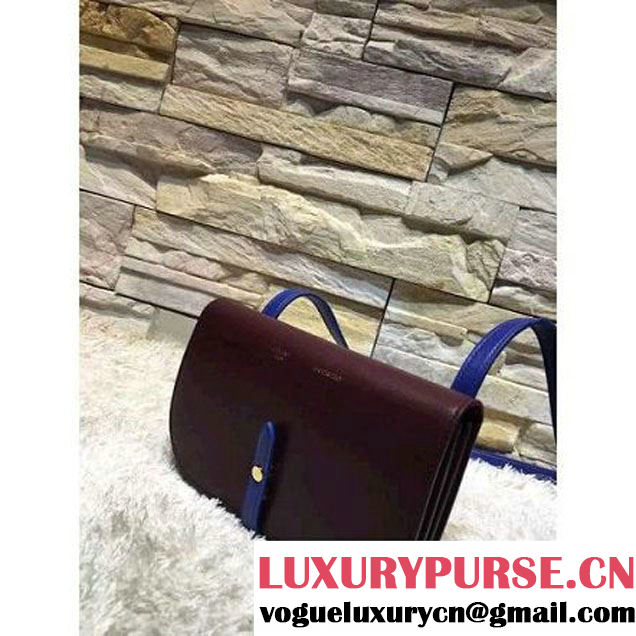 Celine Strap Clutch On Strap In Shiny Calfskin Burgundy/Blue Summer 2016 (1A021-6061322 )