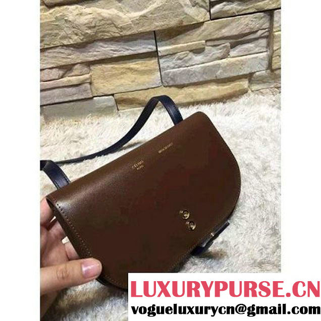 Celine Strap Clutch On Strap In Shiny Calfskin Brown/Blue Summer 2016 (1A021-6061323 )