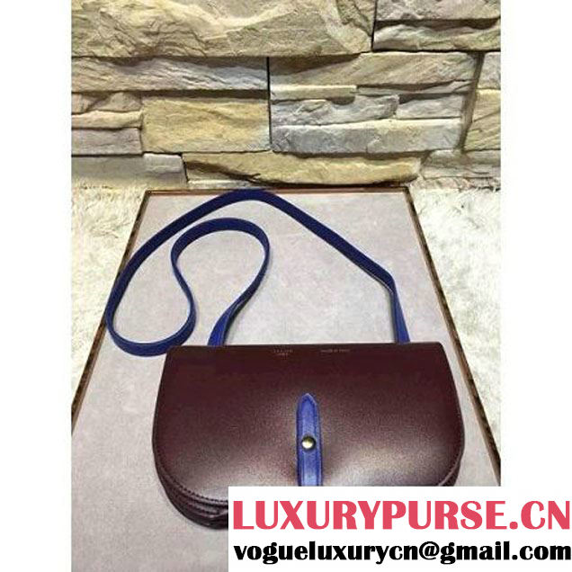 Celine Strap Clutch On Strap In Shiny Calfskin Brown/Blue Summer 2016 (1A021-6061323 )