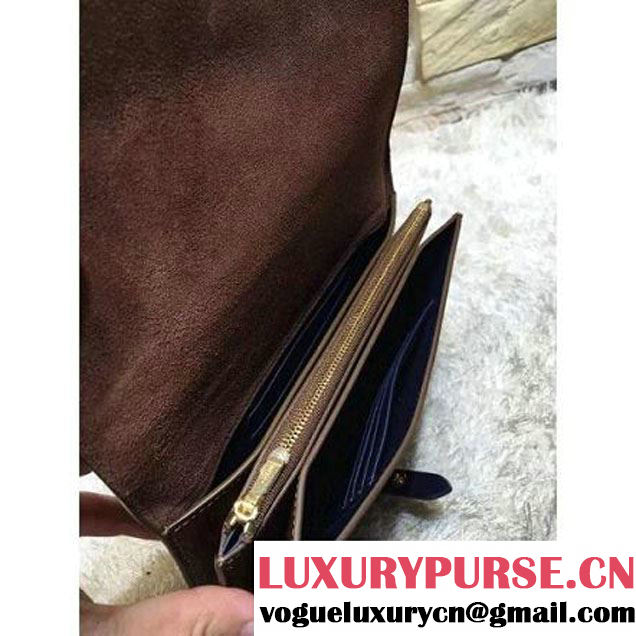 Celine Strap Clutch On Strap In Shiny Calfskin Brown/Blue Summer 2016 (1A021-6061323 )
