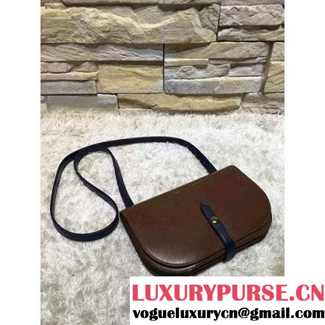Celine Strap Clutch On Strap In Shiny Calfskin Brown/Blue Summer 2016 (1A021-6061323 )