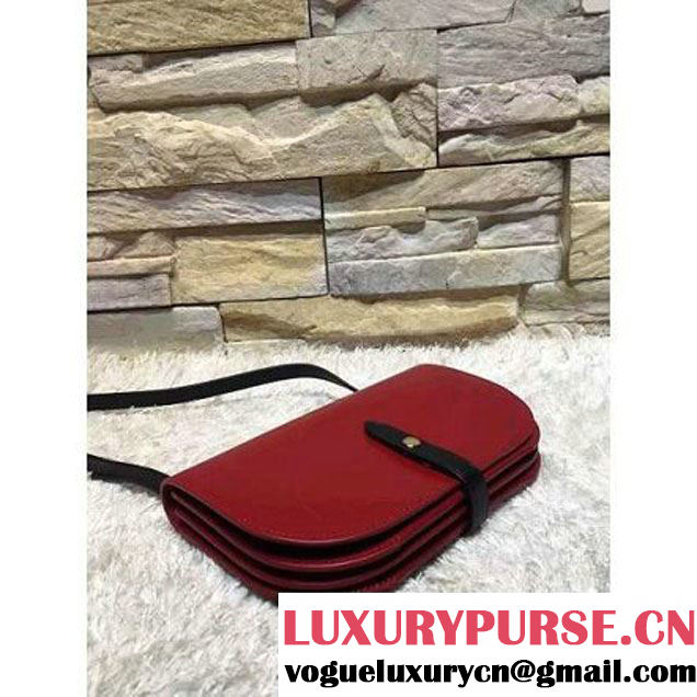 Celine Strap Clutch On Strap In Shiny Calfskin Burgundy/Black Summer 2016 (1A021-6061324 )