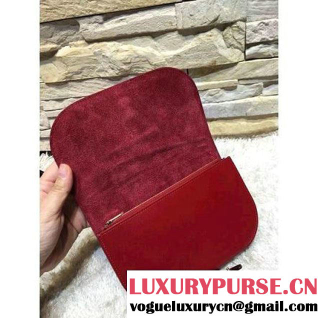 Celine Strap Clutch On Strap In Shiny Calfskin Burgundy/Black Summer 2016 (1A021-6061324 )