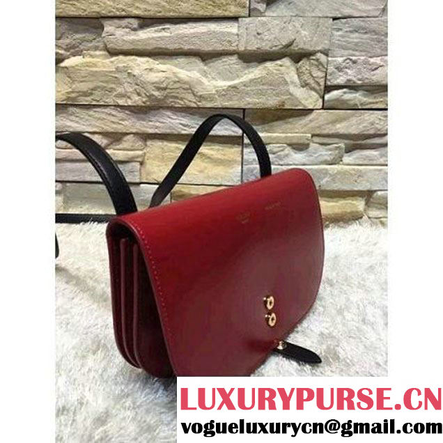 Celine Strap Clutch On Strap In Shiny Calfskin Burgundy/Black Summer 2016 (1A021-6061324 )