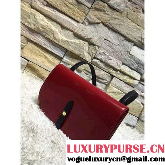 Celine Strap Clutch On Strap In Shiny Calfskin Burgundy/Black Summer 2016 (1A021-6061324 )