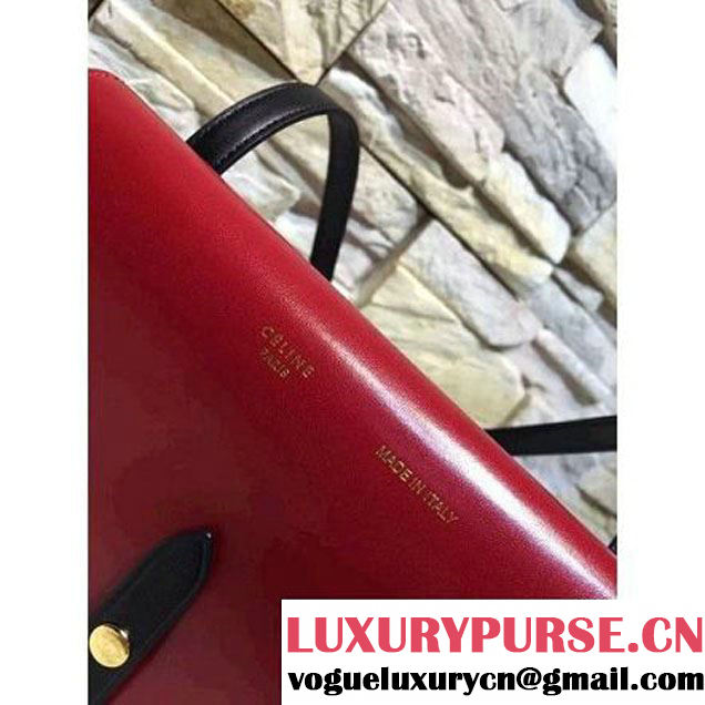 Celine Strap Clutch On Strap In Shiny Calfskin Burgundy/Black Summer 2016 (1A021-6061324 )
