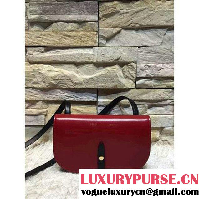 Celine Strap Clutch On Strap In Shiny Calfskin Burgundy/Black Summer 2016 (1A021-6061324 )
