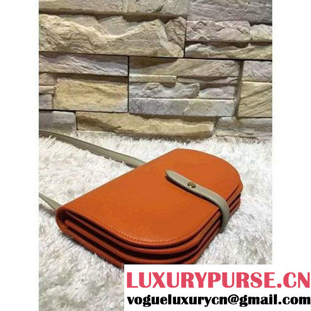 Celine Strap Clutch On Strap In Shiny Calfskin Orange/Gray Summer 2016 (1A021-6061325 )