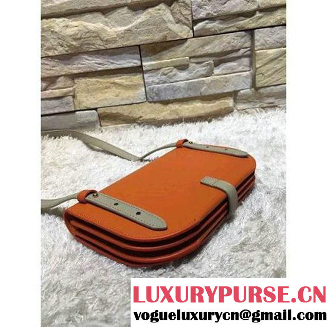 Celine Strap Clutch On Strap In Shiny Calfskin Orange/Gray Summer 2016 (1A021-6061325 )