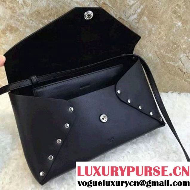 Celine Smooth Calfskin Biker Evening Clutch On Strap Bag Black 2016 (1A021-6062115 )