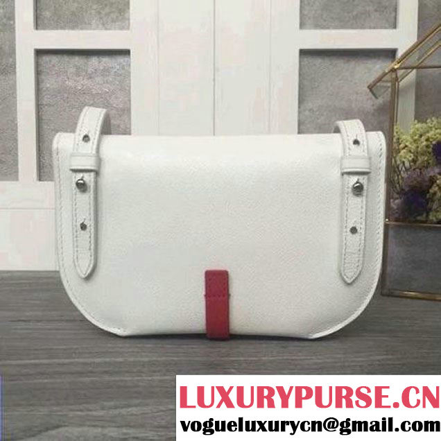 Celine Strap Clutch On Strap In Grained Calfskin White/Red 2016 (2A011-6091714 )