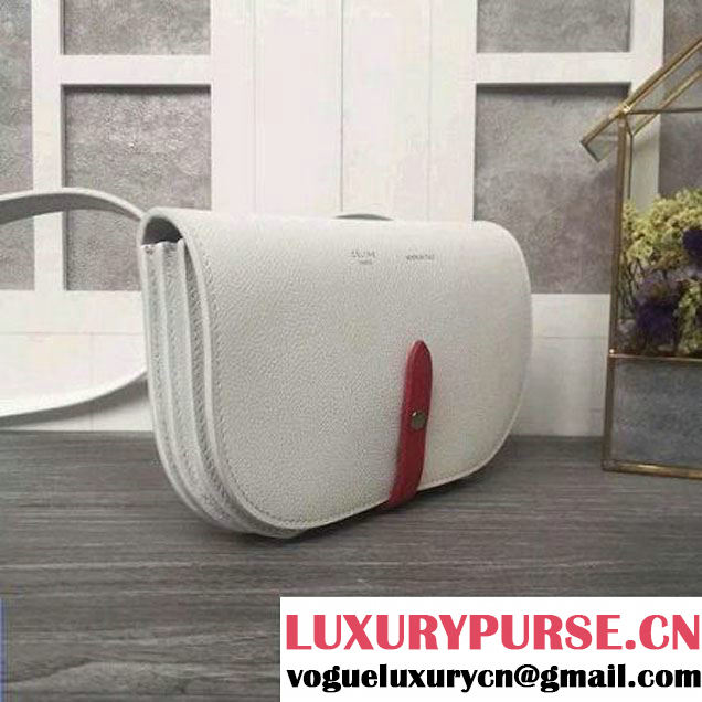 Celine Strap Clutch On Strap In Grained Calfskin White/Red 2016 (2A011-6091714 )