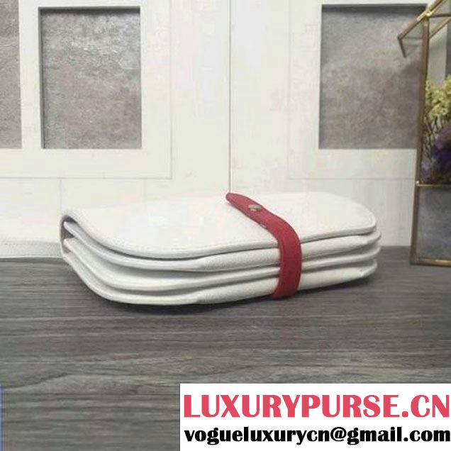 Celine Strap Clutch On Strap In Grained Calfskin White/Red 2016 (2A011-6091714 )
