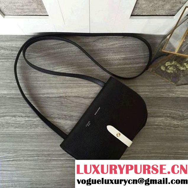 Celine Strap Clutch On Strap In Grained Calfskin Black/White 2016 (2A011-6091716 )