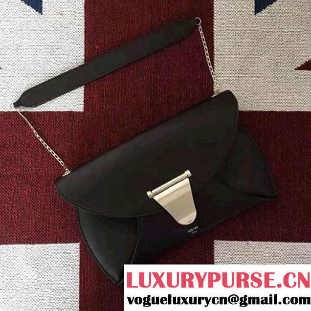 Celine Chain Clutch Bag In Black Smooth Calfskin Fall 2016 (2A011-6112101 )