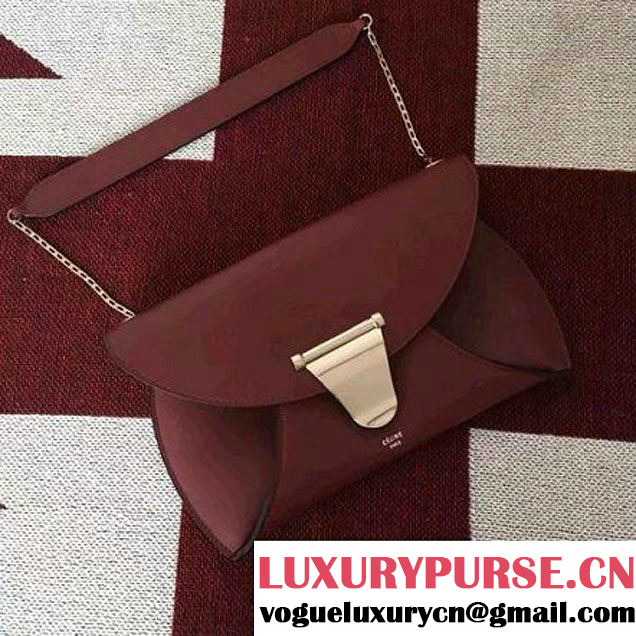 Celine Chain Clutch Bag In Burgundy Smooth Calfskin Fall 2016 (2A011-6112102 )