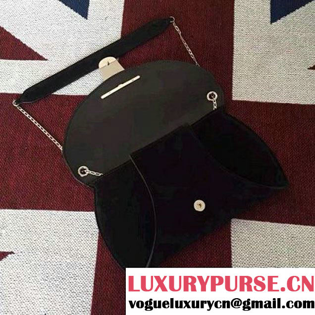 Celine Chain Clutch Bag In Black Suede Calfskin Fall 2016 (2A011-6112103 )
