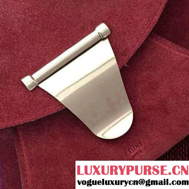 Celine Chain Clutch Bag In Burgundy Suede Calfskin Fall 2016 (2A011-6112104 )