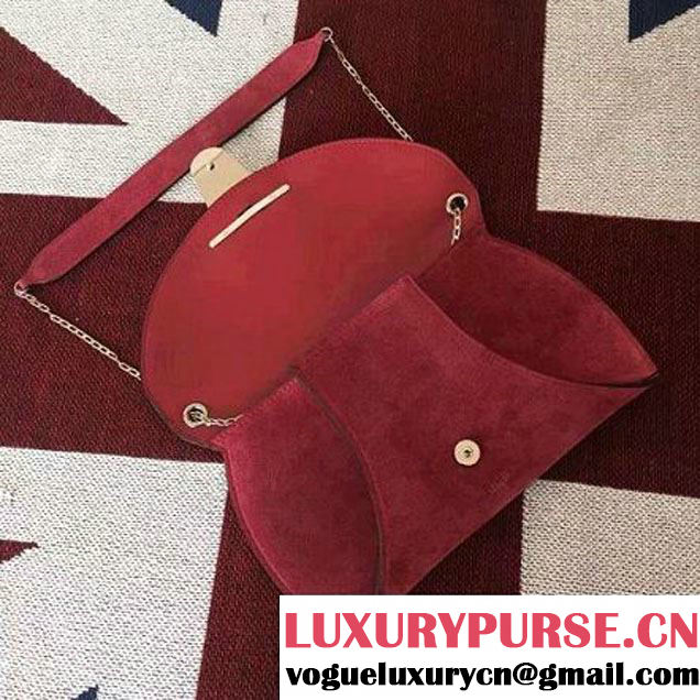 Celine Chain Clutch Bag In Burgundy Suede Calfskin Fall 2016 (2A011-6112104 )
