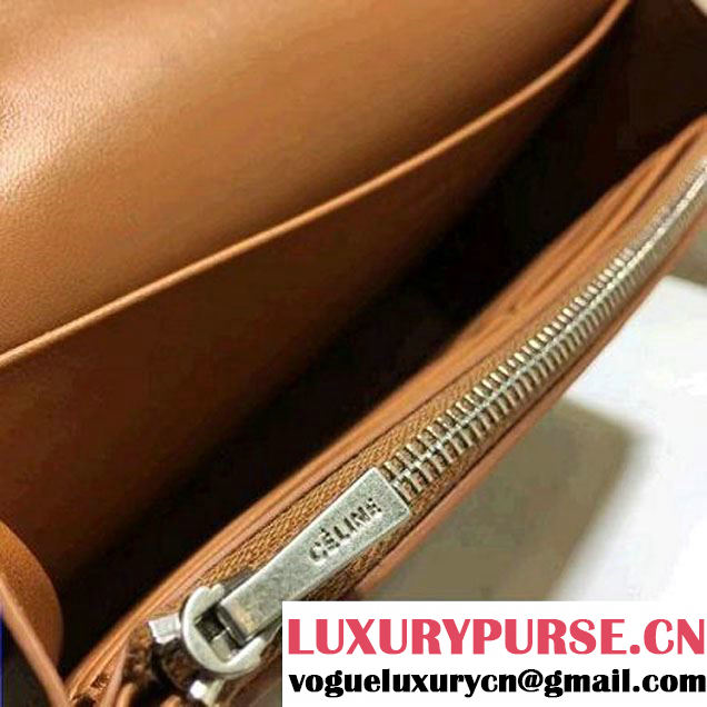 Celine Smooth Calfskin Frame Clutch Chain Shoulder Bag White/Brown 2017 (1A021-7021107 )