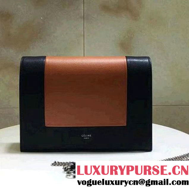 Celine Smooth Calfskin Frame Clutch Chain Shoulder Bag Orange/Black 2017 (1A021-7021108 )