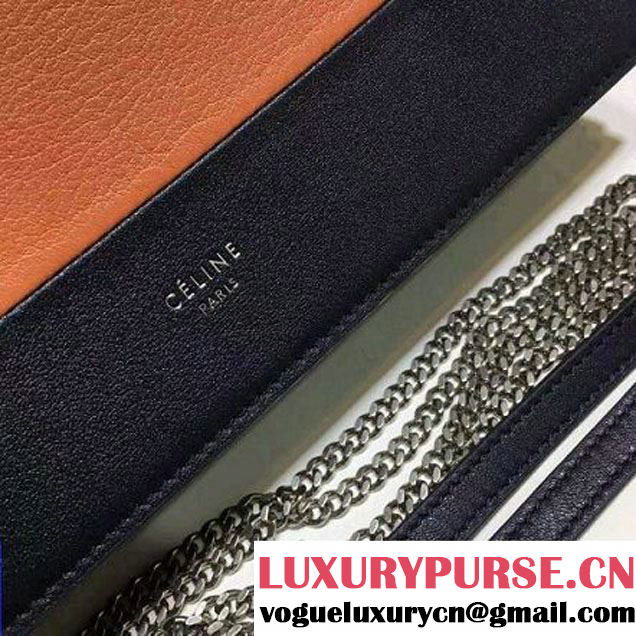 Celine Smooth Calfskin Frame Clutch Chain Shoulder Bag Orange/Black 2017 (1A021-7021108 )