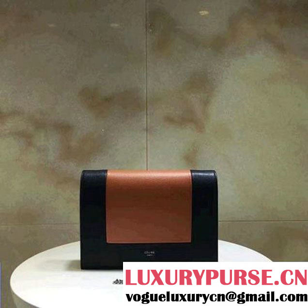 Celine Smooth Calfskin Frame Clutch Chain Shoulder Bag Orange/Black 2017 (1A021-7021108 )
