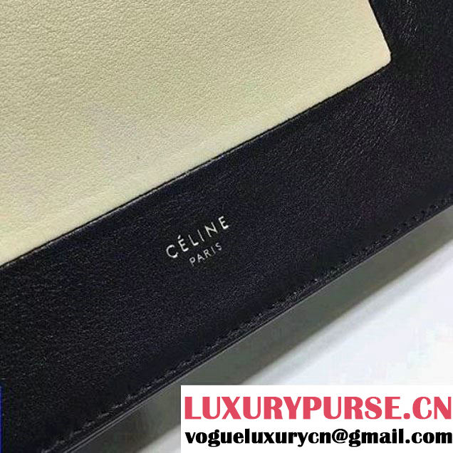 Celine Smooth Calfskin Frame Clutch Chain Shoulder Bag White/Black 2017 (1A021-7021109 )