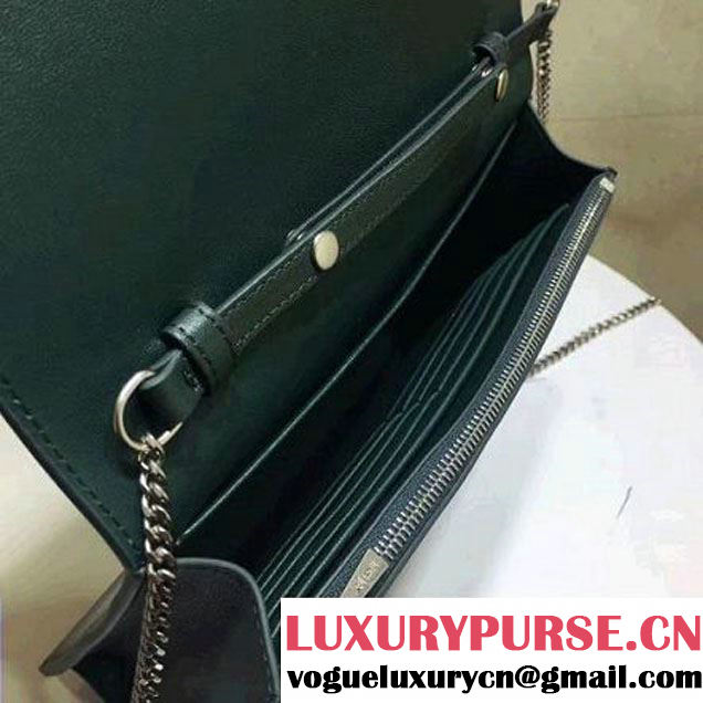 Celine Smooth Calfskin Frame Clutch Chain Shoulder Bag Blue/Green 2017 (1A021-7021110 )