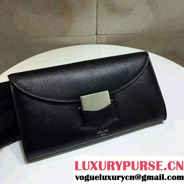 Celine Trotteur Clutch In Black Grained Calfskin 2017 (1A021-7032216 )