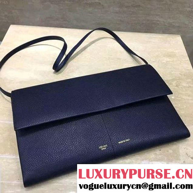 Celine Folded Clutch in Shiny Goatskin Navy Blue 2017 (1A021-7070319 )