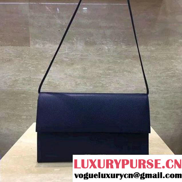 Celine Folded Clutch in Shiny Goatskin Navy Blue 2017 (1A021-7070319 )