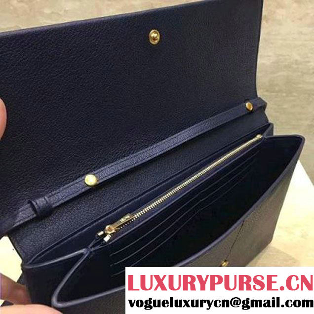 Celine Folded Clutch in Shiny Goatskin Navy Blue 2017 (1A021-7070319 )