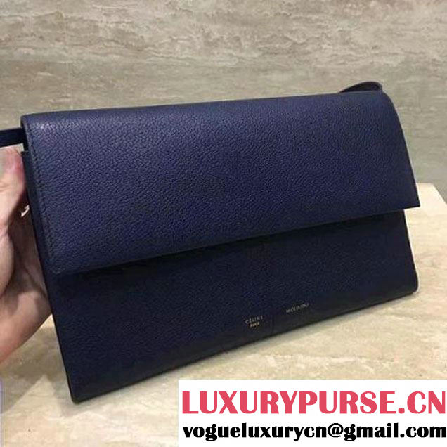 Celine Folded Clutch in Shiny Goatskin Navy Blue 2017 (1A021-7070319 )