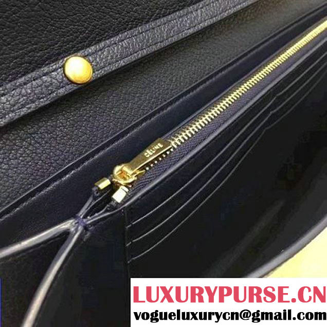 Celine Folded Clutch in Shiny Goatskin Navy Blue 2017 (1A021-7070319 )