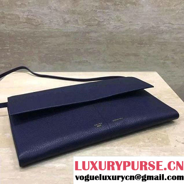 Celine Folded Clutch in Shiny Goatskin Navy Blue 2017 (1A021-7070319 )