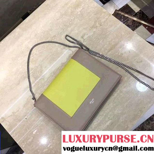 Celine Smooth Calfskin Frame Clutch Chain Shoulder Bag Yellow/Beige 2017 (1A021-7070321 )