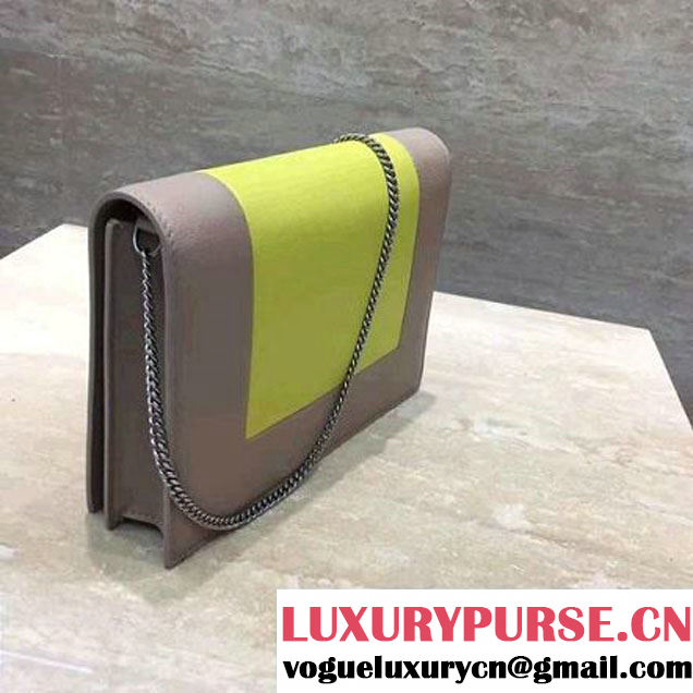 Celine Smooth Calfskin Frame Clutch Chain Shoulder Bag Yellow/Beige 2017 (1A021-7070321 )