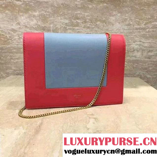 Celine Smooth Calfskin Frame Clutch Chain Shoulder Bag Red/Grey 2017 (1A021-7070322 )