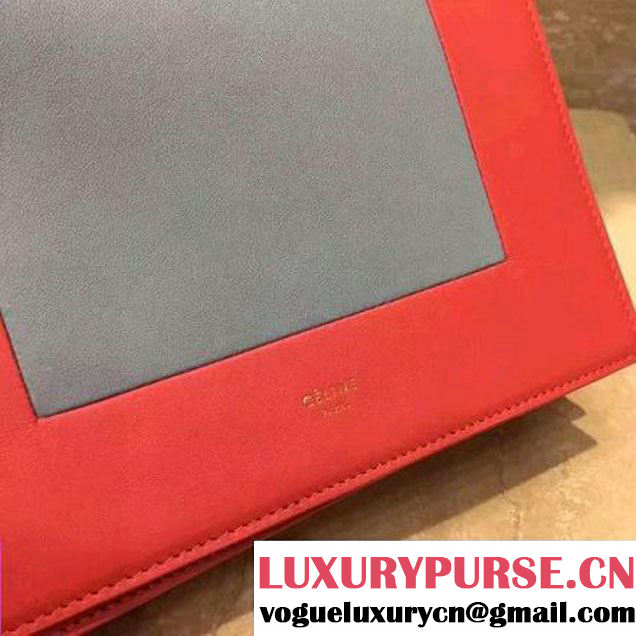 Celine Smooth Calfskin Frame Clutch Chain Shoulder Bag Red/Grey 2017 (1A021-7070322 )
