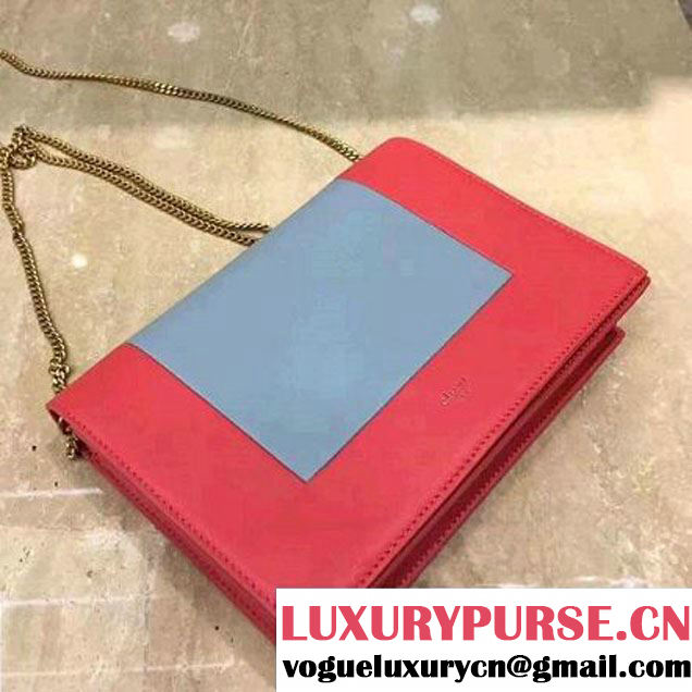 Celine Smooth Calfskin Frame Clutch Chain Shoulder Bag Red/Grey 2017 (1A021-7070322 )