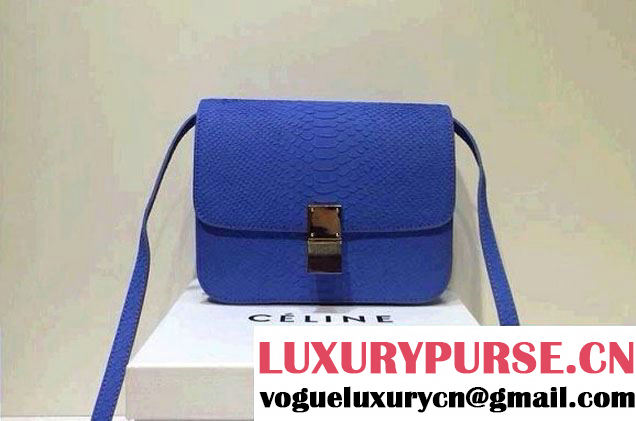 Celine Box Python Pattern Flap Bag Blue